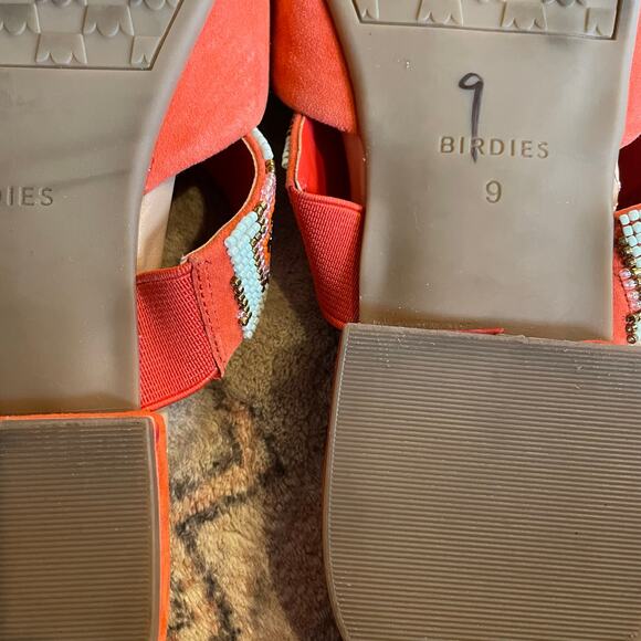 Birdies The Swan Flat Spice SZ 9 Aztec Boho Beaded Pointed Toe Flats Orange Teal - Picture 5 of 8